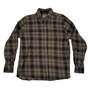 North River Dark Brown Plaid Lightweight Flannel Button Up Shirt (Large)